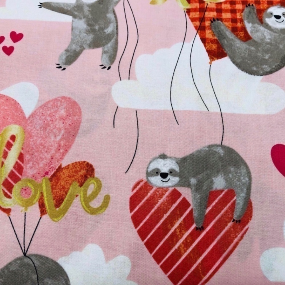Valentine Sloth Fabric cotton material